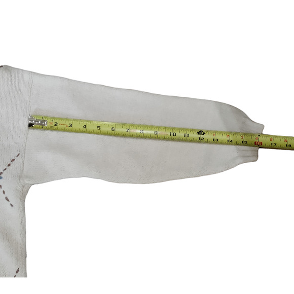 Beldoch Popper Sweater Mock Women's Medium VTG Embroidered Knit Floral Cream - Picture 7 of 16